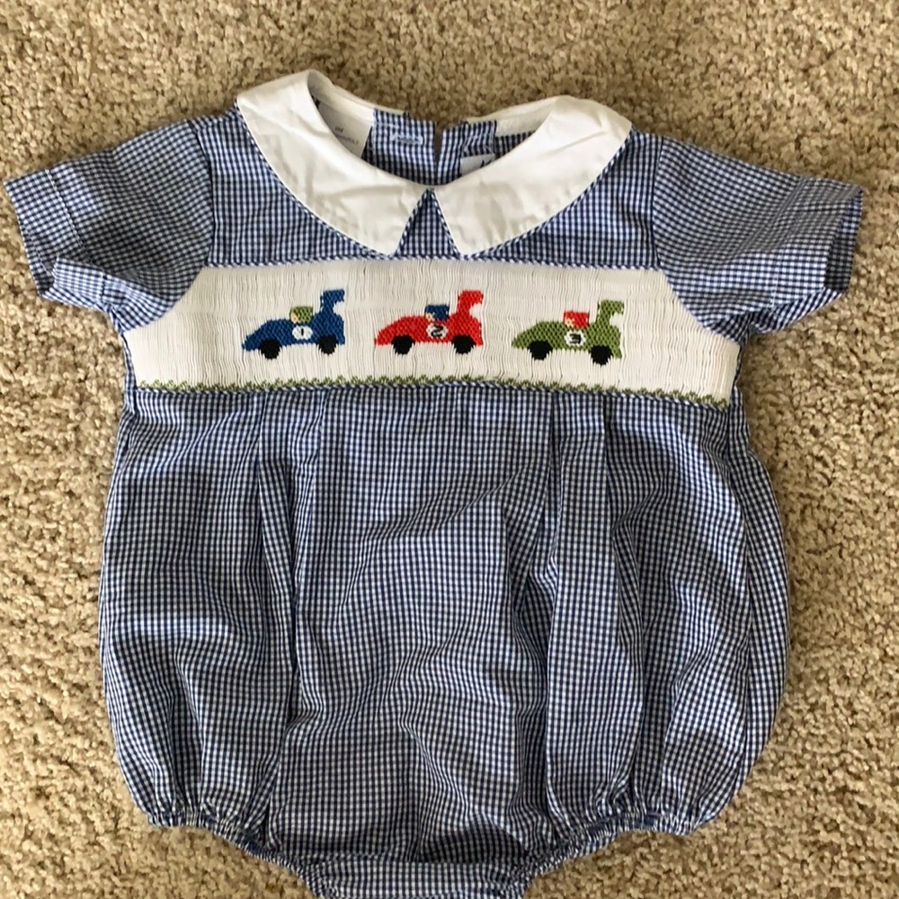 Boys Racecar Smocked Bubblesuit